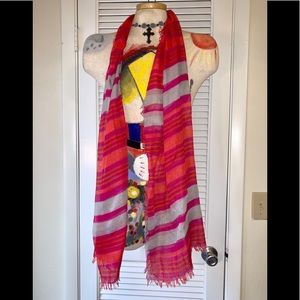 Grey pink and orange striped scarf